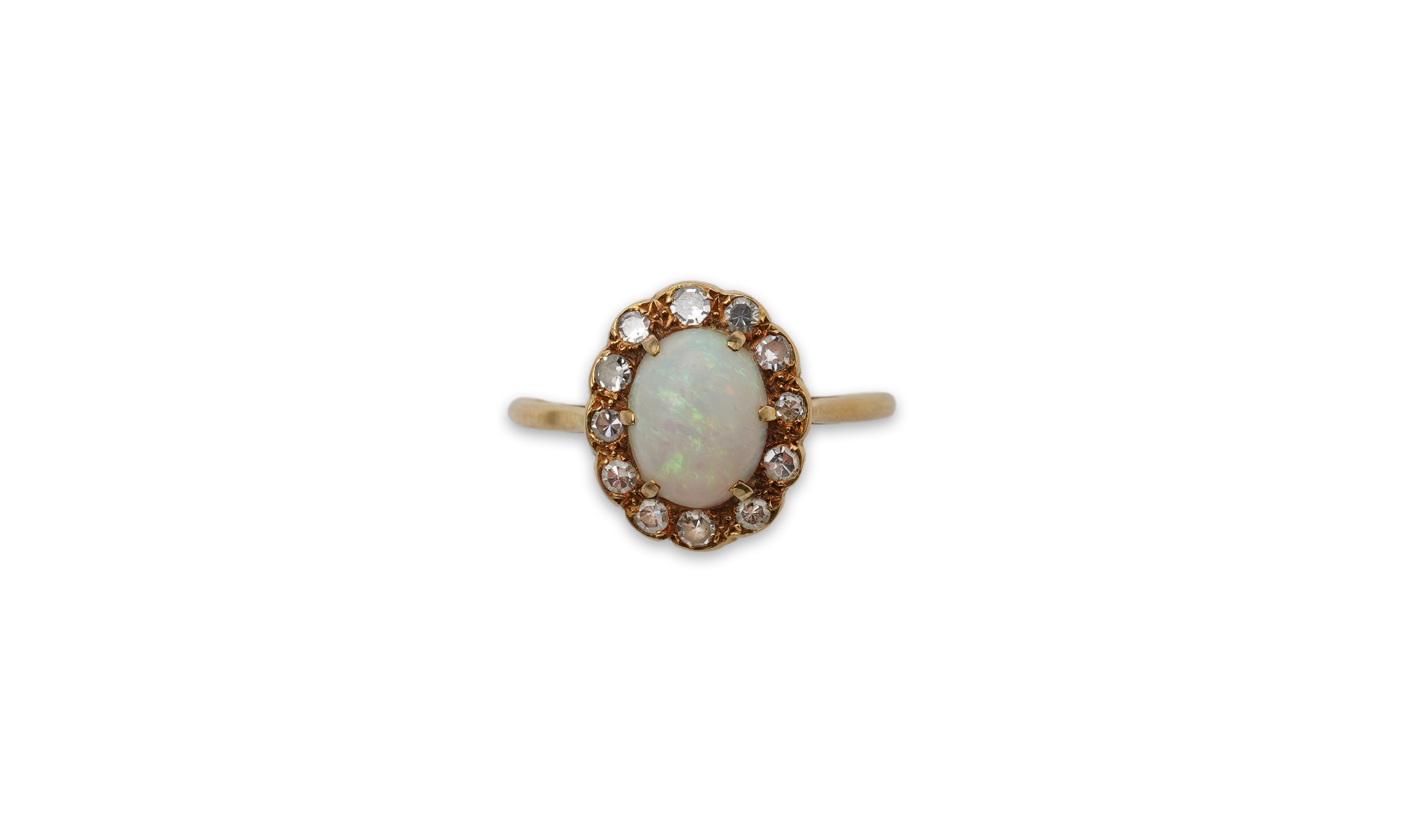 An opal and diamond cluster ring, mid 20th century